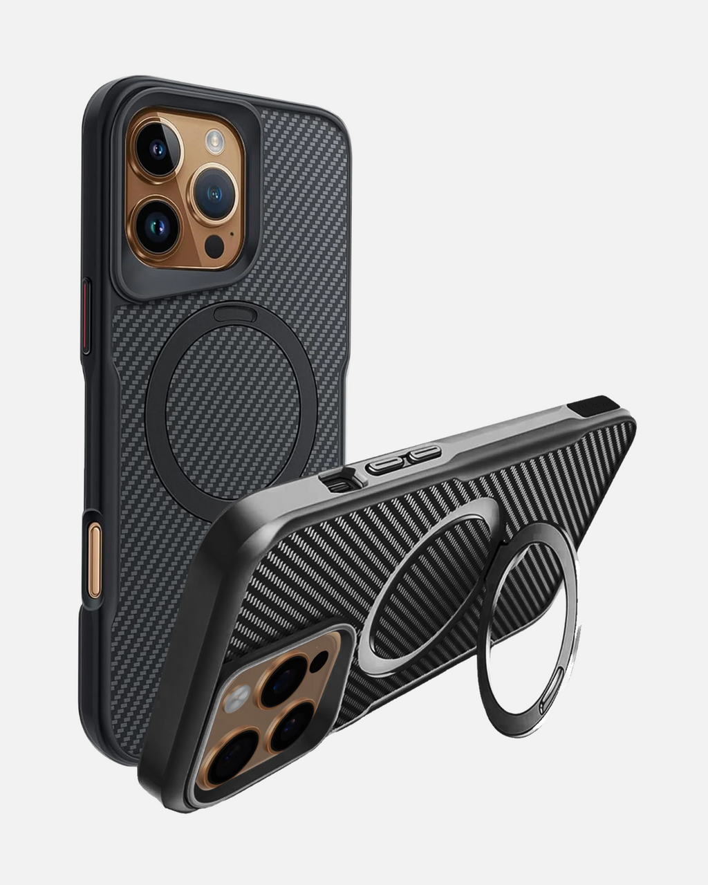 Armor Carbon Fiber Magnetic Kickstand Case – iPhone 16 Pro Max (Black)