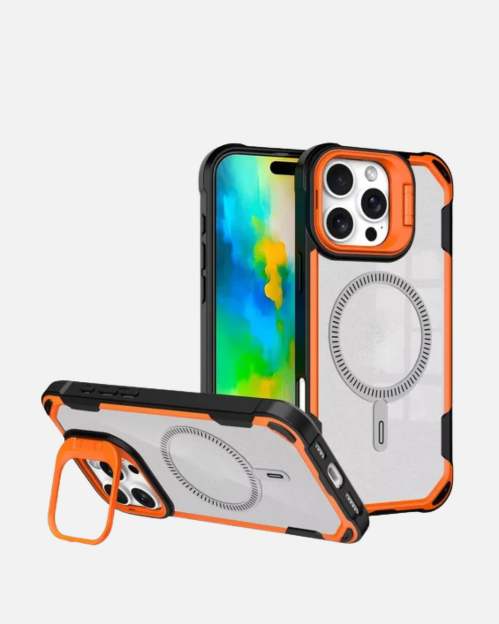 iPhone 16 Pro Max MagSafe case with orange, Camera lens protector and stand