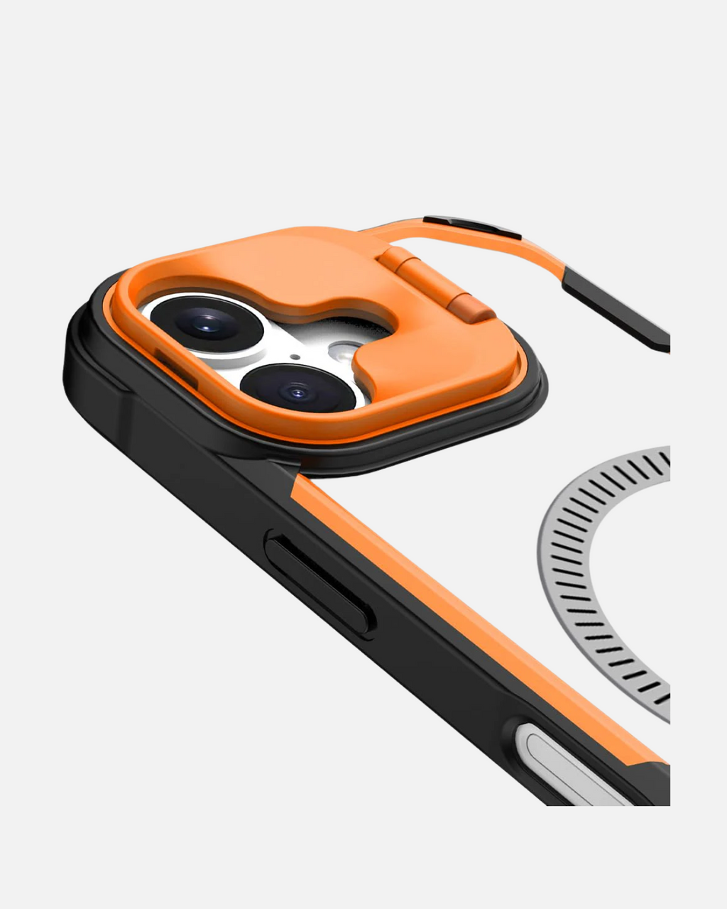 iPhone 16 Pro Max MagSafe case with orange, Camera lens protector and stand